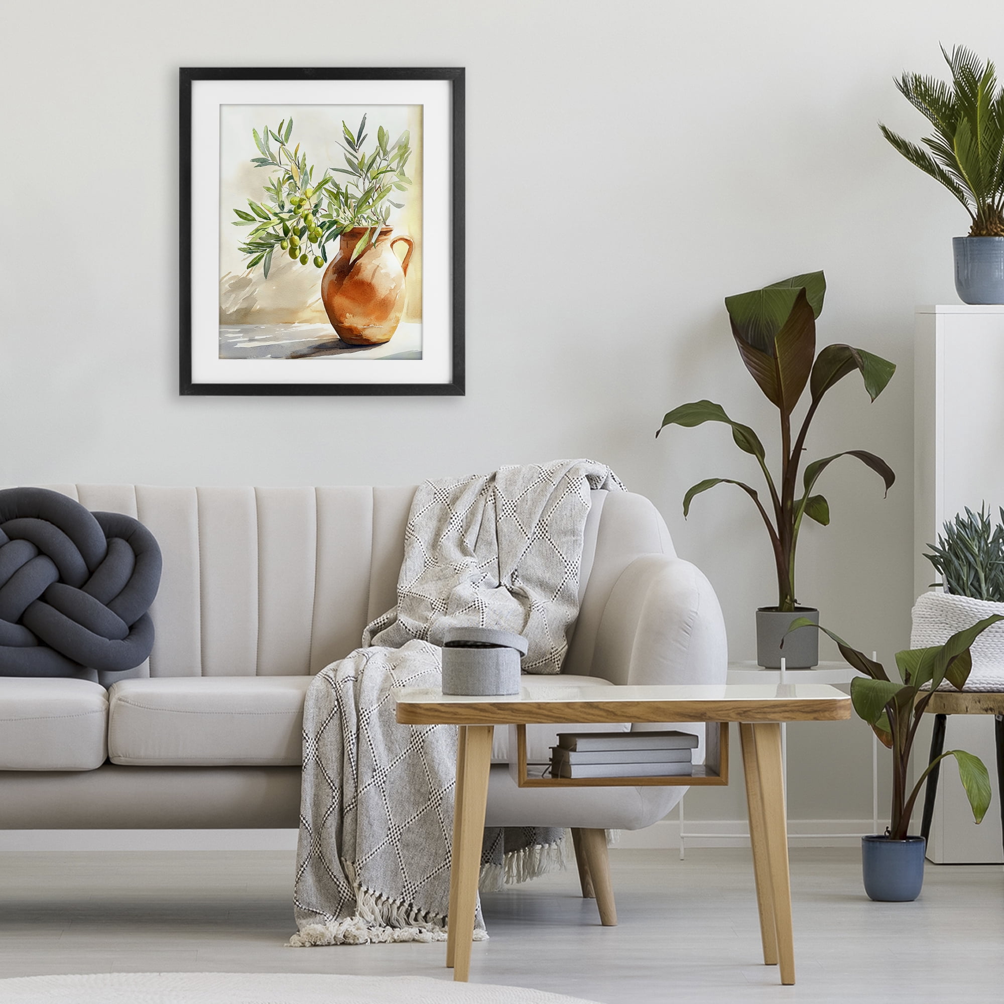 Stupell Industries Olive Branch in Terracotta Vase Black Framed Print Under Glass, design by LSR Design Studio