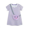 thumbnail image 3 of Emy Dola Little Girl's Summer Dresses Cotton Short Sleeve A-Line Striped Jersey Dress With Cute 3D Cat Pocket Toddler Midi Casual Sundress, 3 of 8
