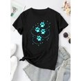 thumbnail image 2 of Women's Casual White T-Shirt with Blue Paw Print Heart Design - Round Neck, Short Sleeve, Comfortable Polyester Blend, Ideal for Casual Attire, Everyday Tshirt|Trendy Apparel|Knit Fabric, 2 of 6
