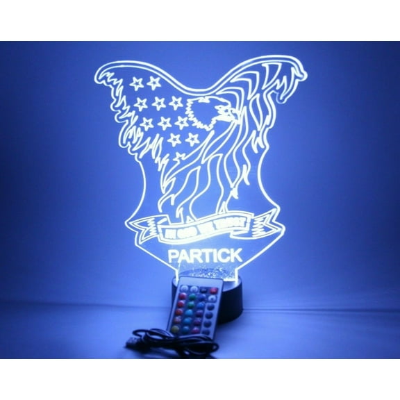 Bald American Eagle Bird Night Light Up Lamp LED Free Engraved Custom Name Personalized Table Lamp, With Remote, 16 Different Color Options, Dimmer, It's WOW, Great Gift