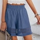 thumbnail image 3 of Pantalones cortos casuales fruncidos, elegantes pantalones cortos sueltos con dobladillo de encaje de poliéster de cintura alta con estilo para el trabajo de oficina Azul XL LHCER 1, 3 of 5