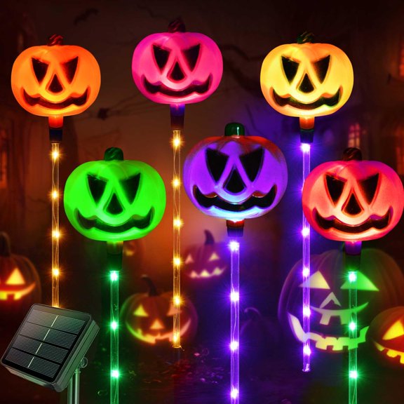 Juego de 6 luces solares para caminos con forma de calabaza, Homeleo, que cambian de color