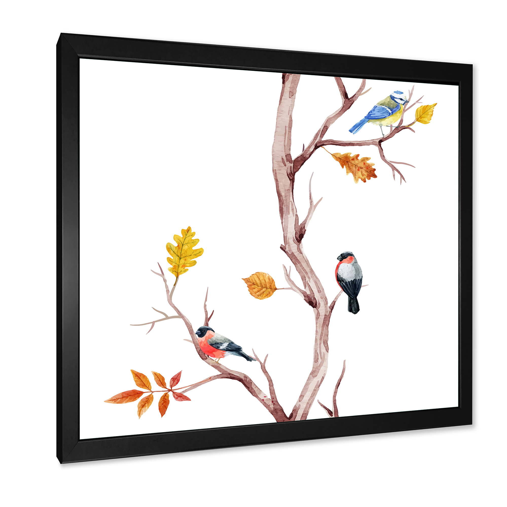 Designart 'Little Birds Sitting On The Tree Branches IV' Traditional Framed Art Print