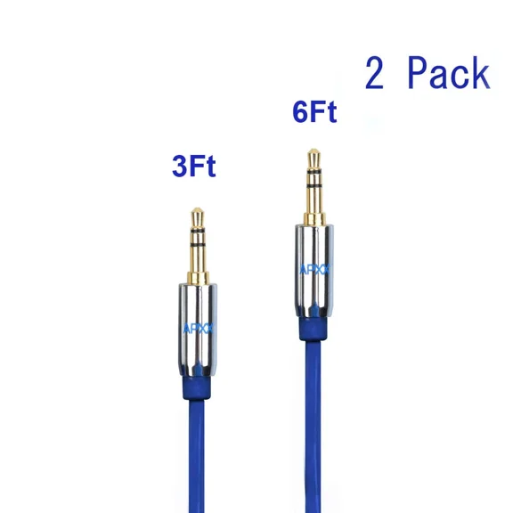 2 Pack 3.5Mm Aux Auxiliary Audio Cable Car Male Gold Stereo Plug 3Ft & 6Ft P536
