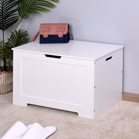 Wooden Treasure Chest Lift Top Inlife Toy Storage Box with 2 Safety Hinges, Entryway Bench