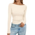 thumbnail image 1 of Remera PRETTYGARDEN Mujer Cuello Barco Manga Larga Beige Talle Grande, 1 of 5