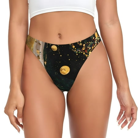 Rateoe Abstract Gold Floral Galaxy Pattern Seamless Women Underwear Thongs No Show Ladies Thong No Line Breathable Comfortable Panties Undies for Women-Small