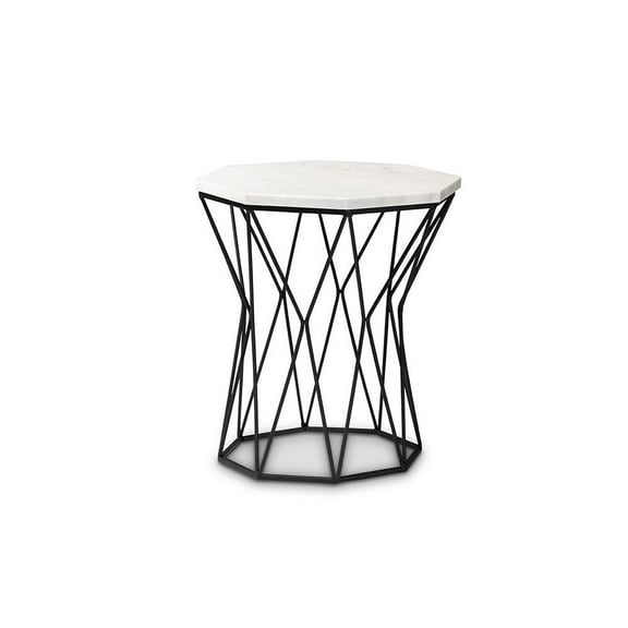 Baxton Studio Venedict Black Metal End Table with Marble Tabletop