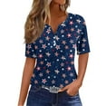 thumbnail image 1 of Camiseta de Mujer Camiseta Estampado Botón Manga Corta Diario Fin de Semana Moda Básico Cuello en V Top Regular Azul Marino/L, 1 of 5