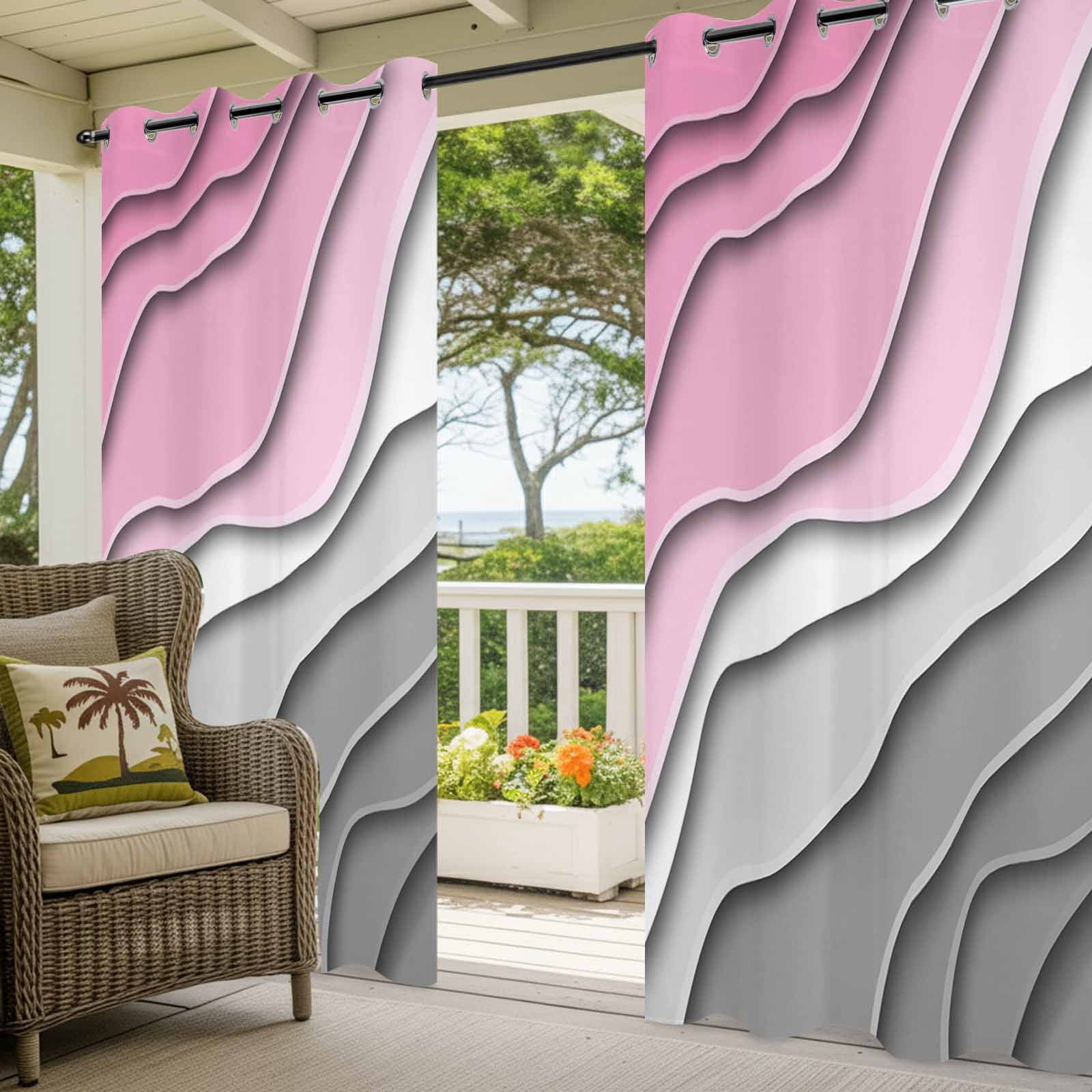 Pink Grey Ombre Outdoor Curtains for Patio Waterproof,Windproof Privacy Curtains with Weighted Bottom,Modern Geometric Abstract Aesthetics Cream Outside Drapes for Picnic Garage Yard 54"x95" 1 Panel