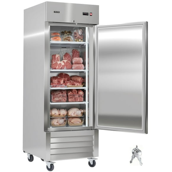VEVOR Commercial Reach-In Freezer 29" W, 22 Cu.Ft Stainless Steel Upright Freezer with Single Door, Auto-Defrost, 4 Adjustable Shelves