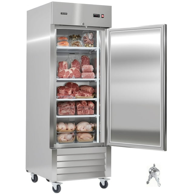 VEVOR Congélateur Vertical Commercial 29 Pouces L, 22 Pi3 en Acier Inoxydable avec Porte Simple, Dégivrage Automatique, 4 Tablettes Ajustables