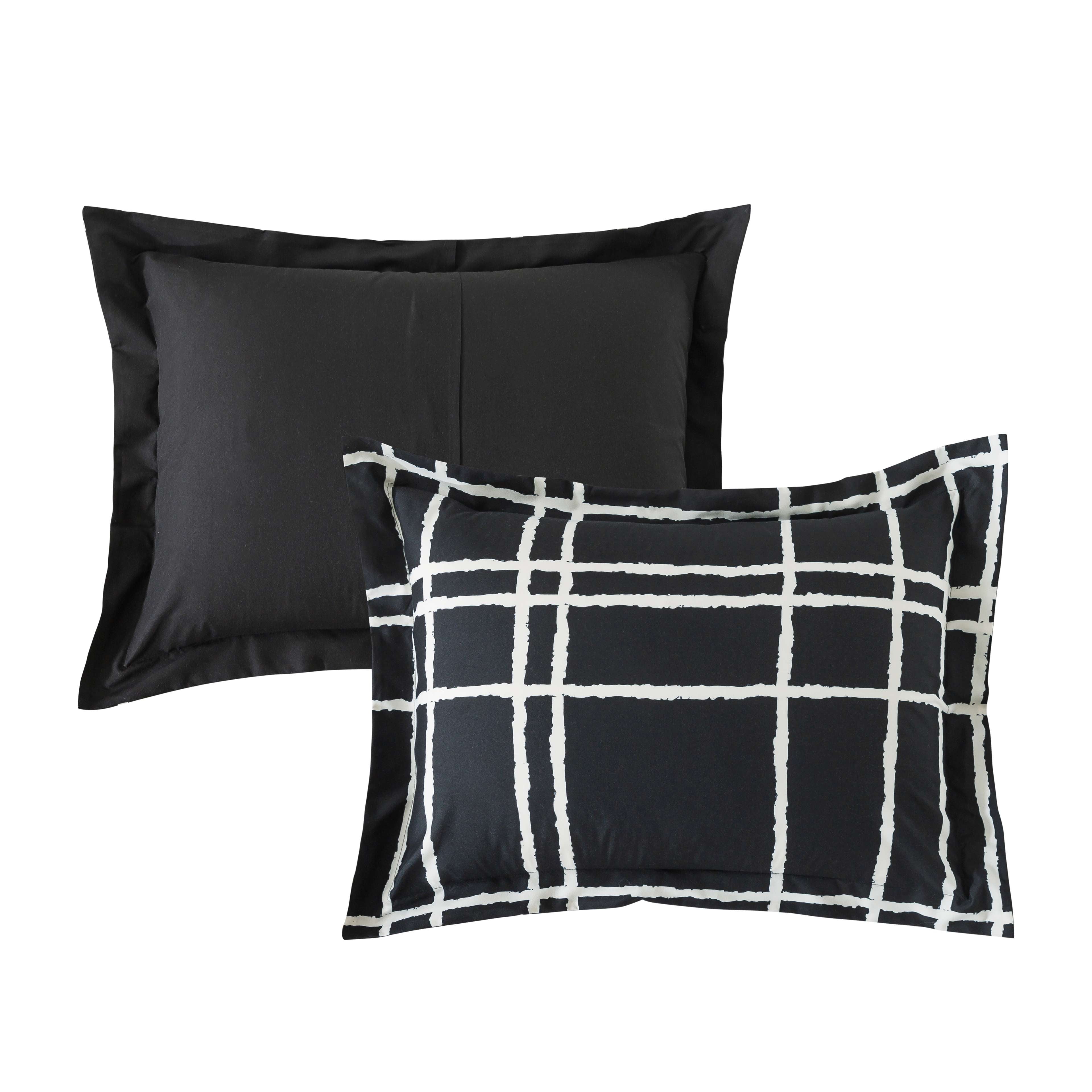 Mainstays 5-Piece Reversible Bed in a Bag Comforter Set with Sheets, Black and White Checker, Twin-XL