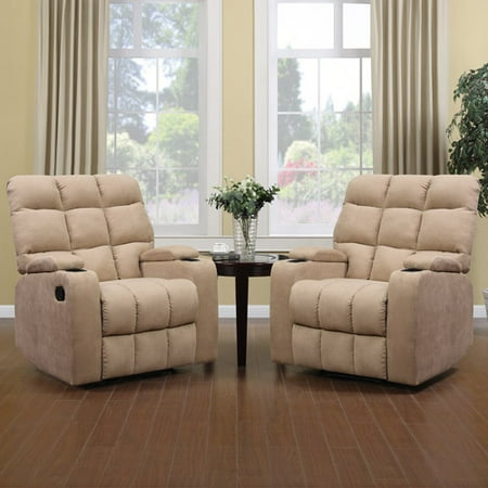 2 Piece Recliner - ProLounger Storage Arm Wall Hugger Microfiber Recliner, Multiple Colors, Set of 2