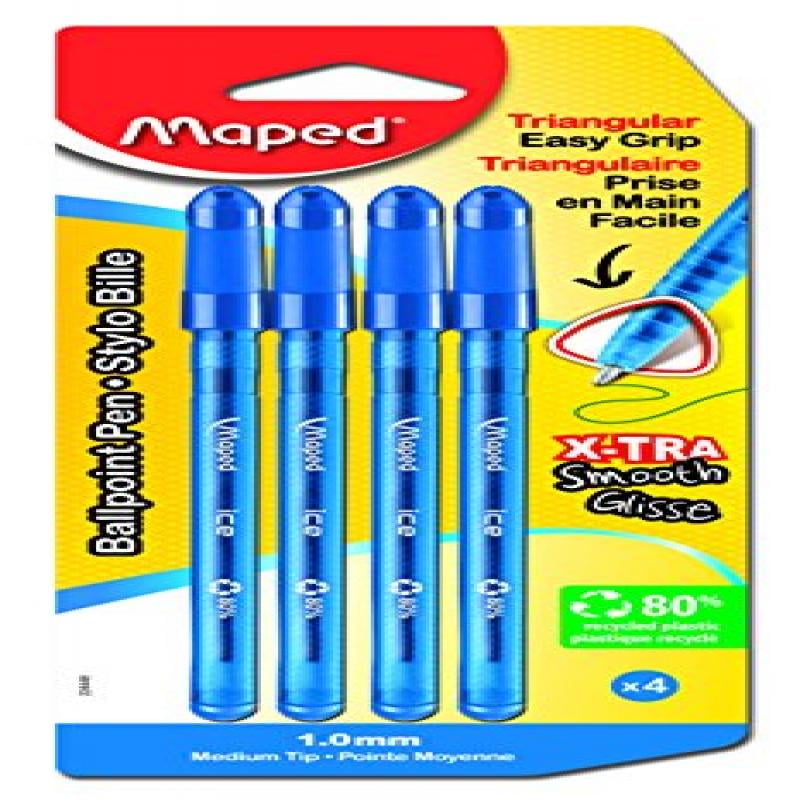 Maped Ice Triangular Ballpoint Pens, Blue, Pack of 4 (224448) - Walmart ...
