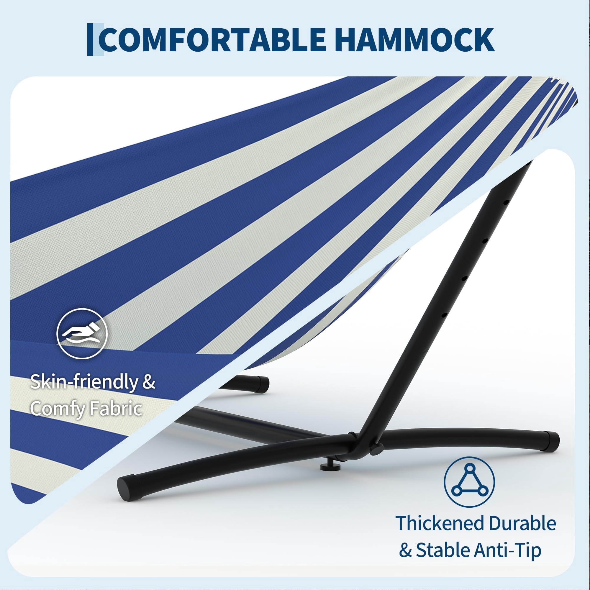 Portable Double Hammock with Heavy-Duty Steel Stand – 450 lbs Capacity, Durable Space-Saving Design, Polyester Cotton Fabric – for Outdoor, Patio, Garden, Camping, Carry Bag Included