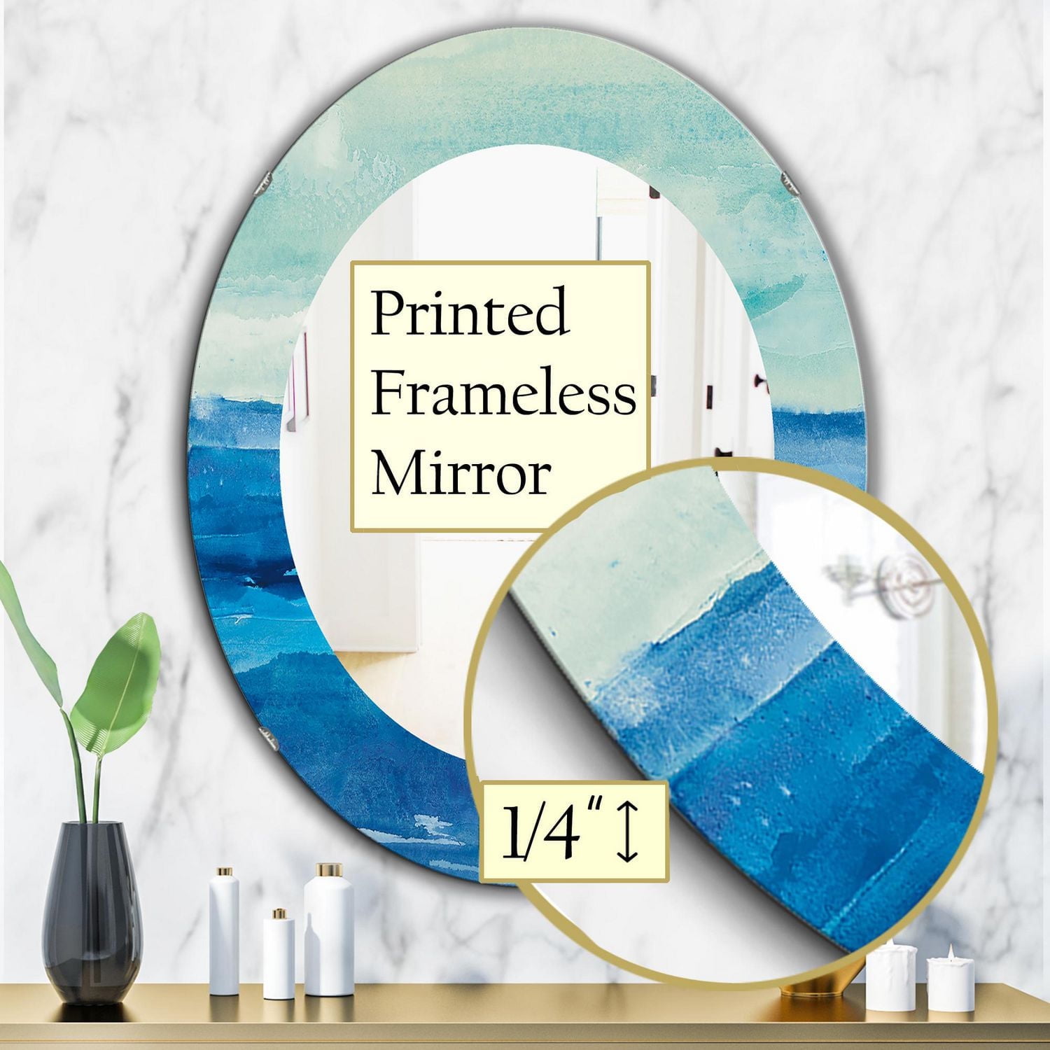 Designart 'Out To Sea' Traditional Mirror - Oval or Round Wall Mirror - 24x36