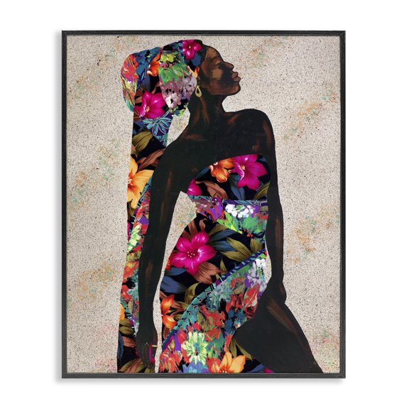 Stupell Industries Bohemian Female in Floral Pattern Outfit Black Framed Giclee Art, 11 x 14, by Alonzo Saunders