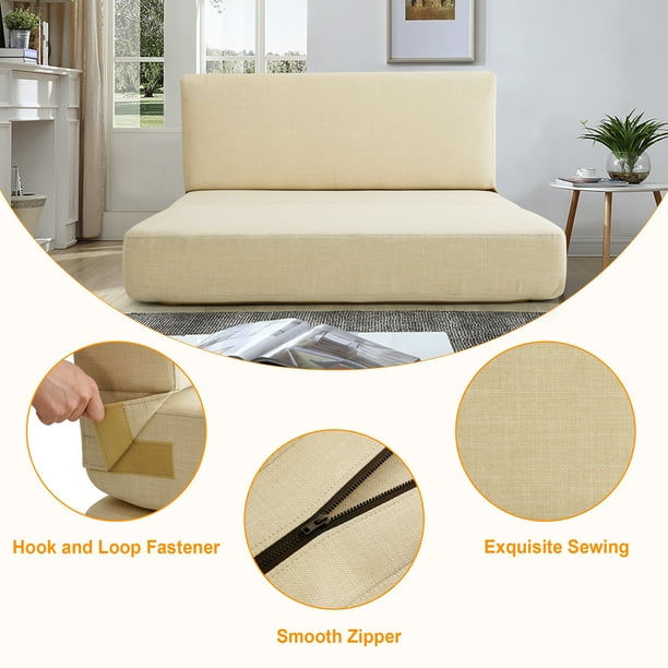 Fairyland Convertible Folding Sofa Bed Modern Linen Fabric Futon Couch Foldable Mattress for Home Outdoor Camping 38.6 Size Beige