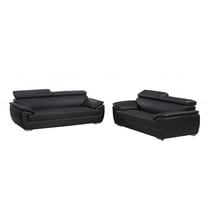 HomeRoots 343848 69 x 38 x 32-39 in. Modern Black Leather Sofa & Loveseat