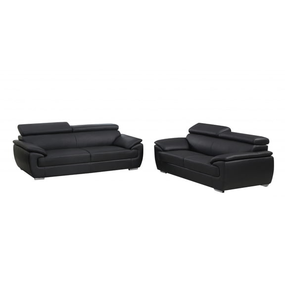 HomeRoots 343848 69 x 38 x 32-39 in. Modern Black Leather Sofa & Loveseat