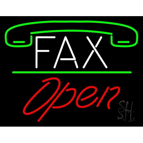 Fax With Logo Open 2 LED Neon Sign 15 x 19 - inches, Clear Edge Cut Acrylic Backing, with Dimmer - Bright and Premium built indoor LED Neon Sign for Computer & Electronics store decor.