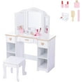 thumbnail image 1 of Set de tocador para niños con espejo y cajón, mesa y silla de maquillaje con juego de madera, perfecto para niñas de 3 a 9 años, color blanco, 1 of 4