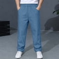 thumbnail image 2 of Boys School Uniform Pants Pull-On Loose Fit Lightweight Workwear Flat Front Elastic Waist Straight Trousers with Pockets Blue 14-15 Years, 2 of 9