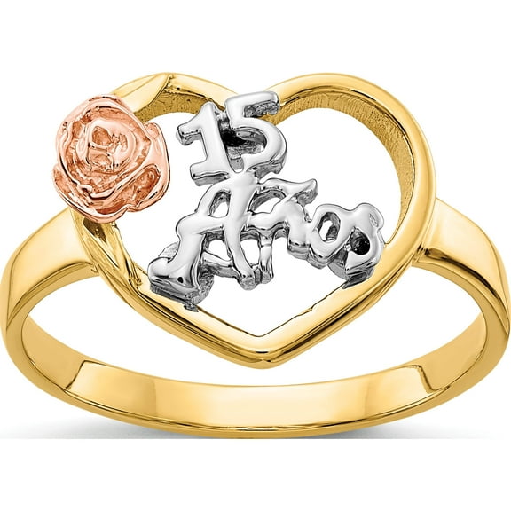14K Yellow & Rhodium Two-Tone 15 Anos Ring (Size 7) Made In United States k642