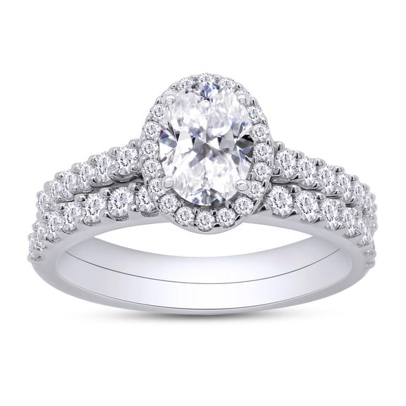 AFFY Halo Solitaire Bridal Ring Set for Women 1.00 Carat Oval and Round Cut Lab Grown Diamond Engagement Wedding Rings in 14K White Gold Plated 925 Sterling Silver Jewelry Gift for Her Size-10