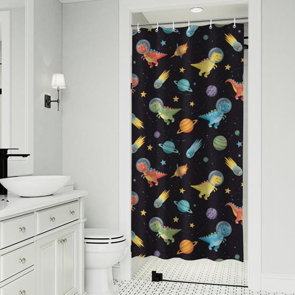 Space Dinosaur Pattern Shower Curtain 36"x72" ,Bathroom Decorative Shower Curtains Set with 12 Hooks,Modern Waterproof Washable Shower Curtain