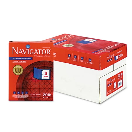 Navigator Premium Multipurpose Paper, 97 Brightness, 3-Hole Punch, 20lb, Ltr, WE,