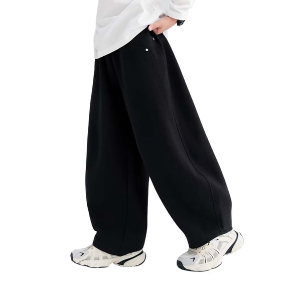 AINIYS Boys Wide Leg Baggy Pants Elastic Waist Casual Trousers with Side Pockets for Daily Wear Black 4-5Years