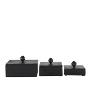 DecMode Black Marble Decorative Box with Black Knobs, 3 Count