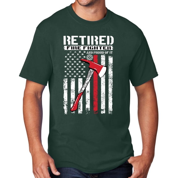 Men's Retired Firefighter with Axe T-shirt, Small Dark Green
