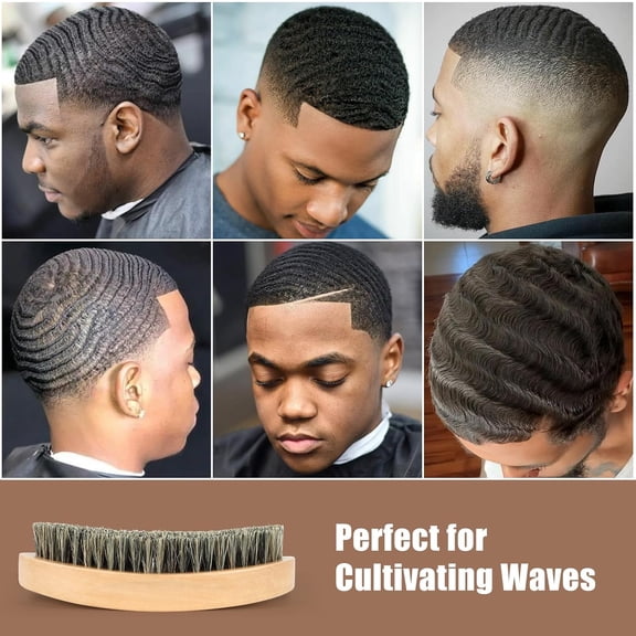 UBSWF-Curved 360 Wave Brush For Men, Medium Hard Palm Wave Brush for Laying Down 360 Waves, Made with Natural Boar Bristle and Wood, Easy to Hold, Perfect for Creating 360 Layer Hair Waves