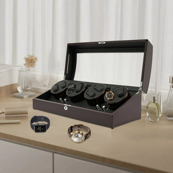 Vintage 17-Slot Automatic Watch Winder Display Box, 5 Modes, 25.2*10.2*8.5in