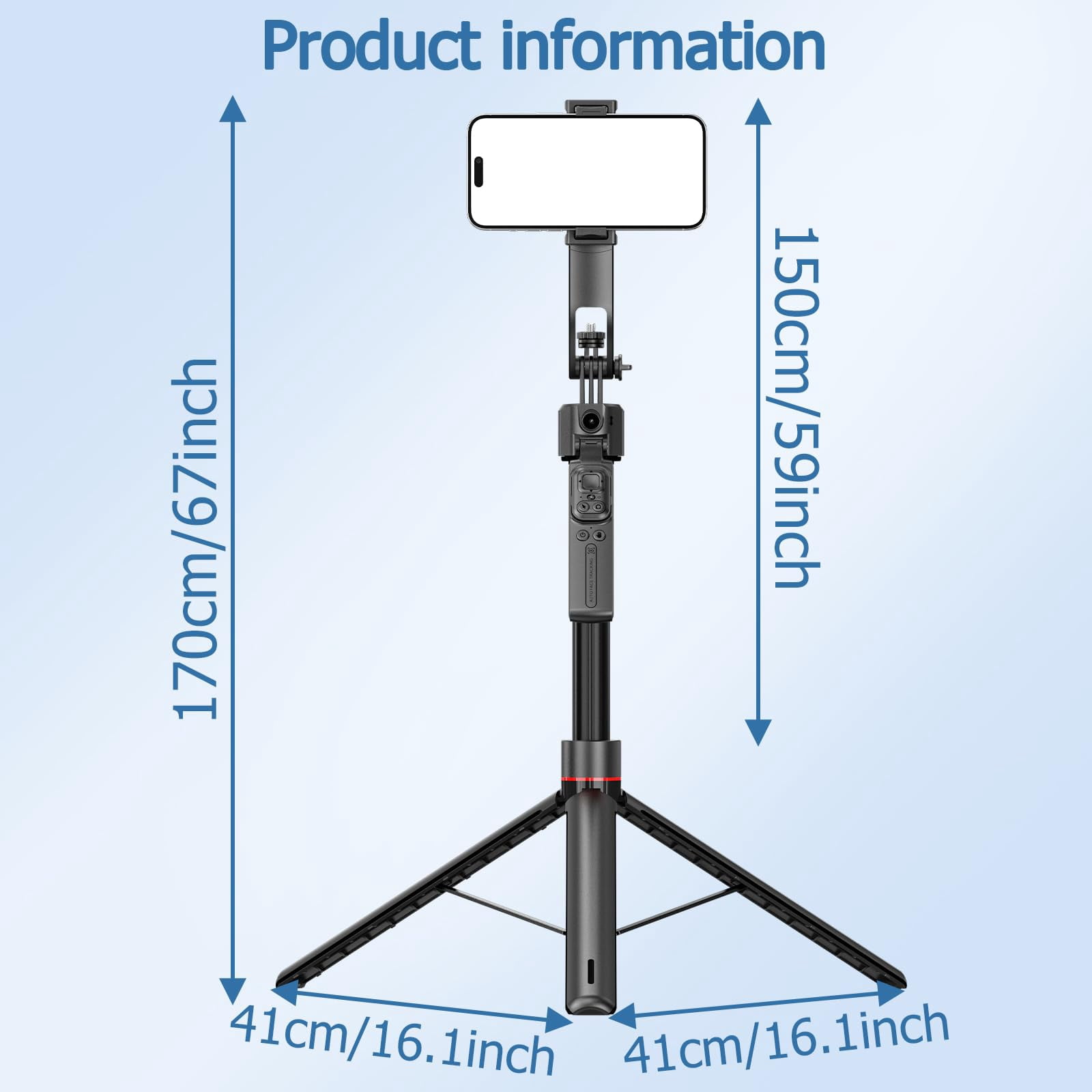 ORMOS AutoTracking Selfie Stick Tripod, Aluminum Alloy & ABS, Universal Smartphone Holder, Black, 360° Smart Rotation with Gesture Recognition, 69.3 Inches Maximum Height