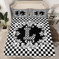 thumbnail image 2 of Homewish Plaid Letter L Full Size Sheets for Teens, Black White Monogrammed Bed Sheets, Vintage Mandala Damask Sheet Sets, Breathable Home Decor, 4pcs, 2 of 7