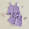 thumbnail image 5 of TOWED22 Toddler Baby Cute 2pcs Summer Outfits Sleeveless Tank Top Tee and Shorts Lovely Casual Sets Clothing(Purple,18-24 M), 5 of 7