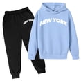 thumbnail image 3 of MAIHAN Sweatsuits for Girls Boys' Active Tracksuit Set 2 Piece Athletic Letter Printed Hoodie Sweatshirt and Jogger Sweatpants Outfits(Light Blue,3-4 Years), 3 of 7