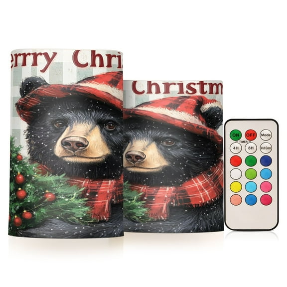 BZSMCE Flameless Candles LED Lights Bear with Christmas Tree Creativity Battery Candles