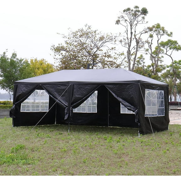 10'x20' Tents for Parties, Outdoor Party Tent with 6 Removable Sidewalls & Transparent Windows, Large Canopy Tent with Walls for Wedding, Birthday, Event, Garden, Backyard (Black）