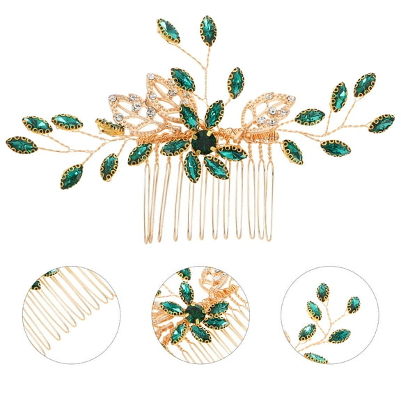 LOLIPPYY Green Rhinestone Bridal Hair Comb with Crystal Alloy Side Clip for Elegant Wedding Hair Accessories