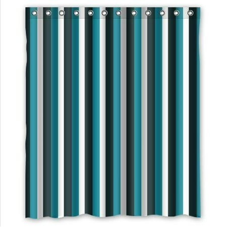 GreenDecor Hot Best White Black And Navy Stripe Waterproof Shower Curtain Set with Hooks Bathroom Accessories Size 60x72