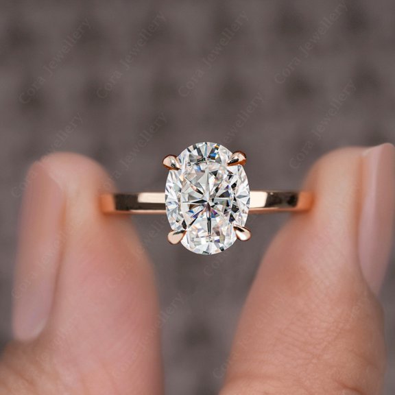 Cora Jewellery 3CT Oval Moissanite Bridge Diamond Hidden Halo Engagement Ring For Women, 18K Rose Gold