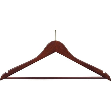 Flat Anti-Theft Sui Hanger with Walnut Finish and P-Nail, (Box of 50) Security Hangers with Solid Wood Bar for Retail and Hospitality