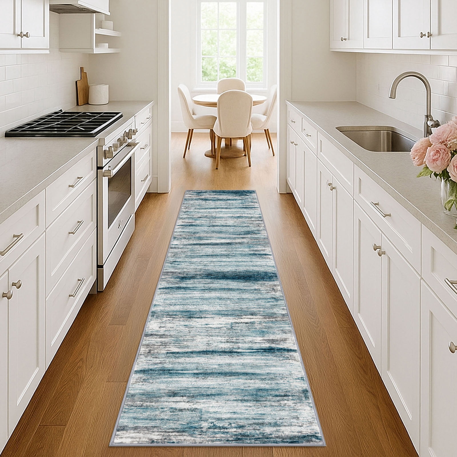 iOhouze Runner Rug 2x8 Kitchen Runner Rugs Non-Slip Washable Soft Print Distressed Blue Carpet Runner for Entryway Bathroom Laundry Room Foyer