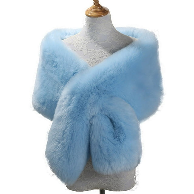 Women's Faux Shawl Wrap Cape For Bridal Wedding Blue Artificial Wool