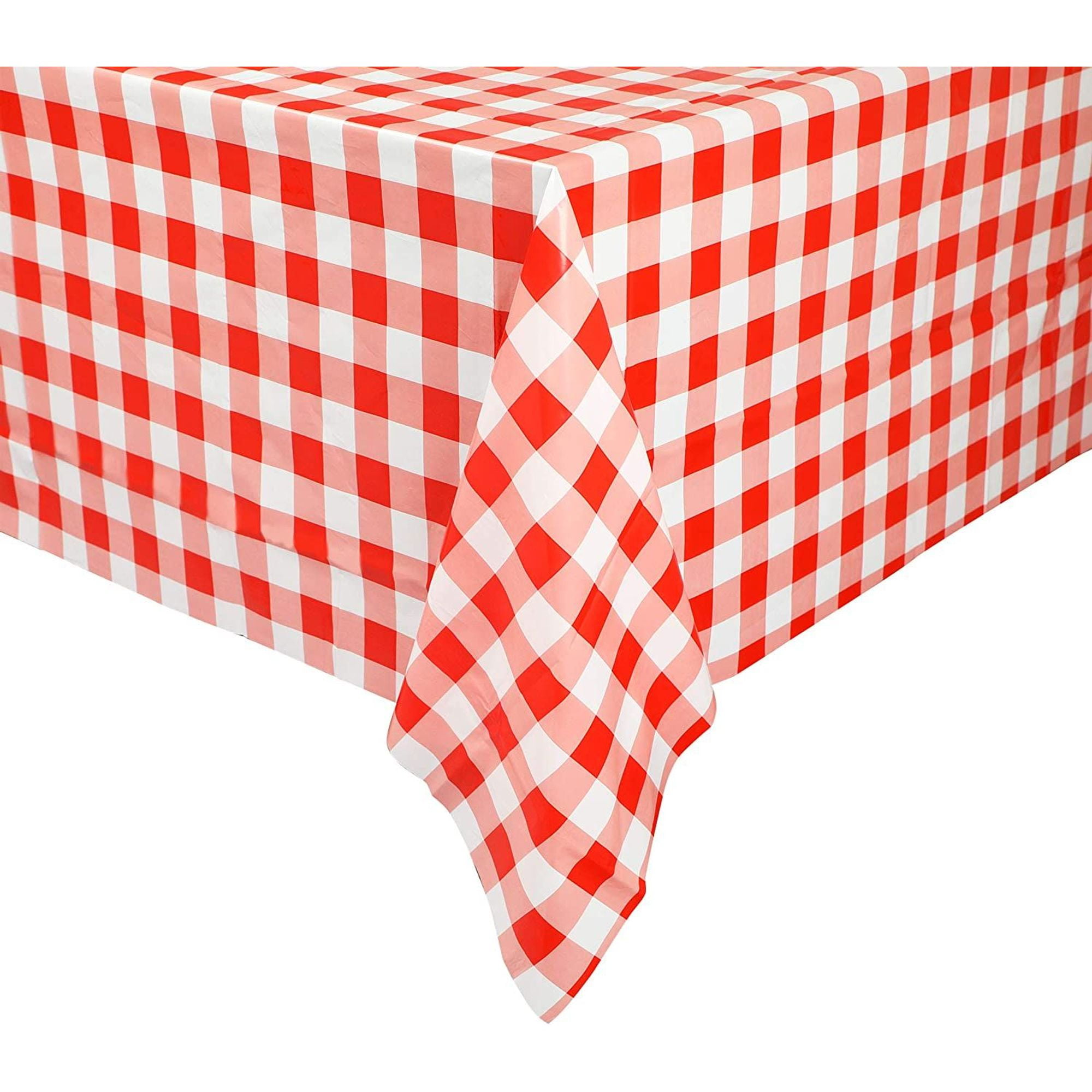 3Pack Red and White Checked Plaid Plastic Tablecloths, 54" x 108